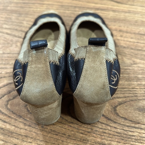 CHANEL LEATHER BALLERINA HEELS BLACK AND BROWN SIZE 37 ITALY - Picture 6 of 8